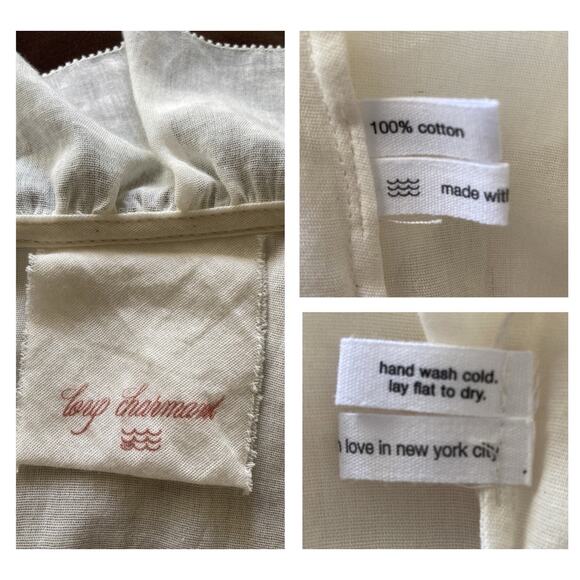 Loup Charmant Ivory Cotton Gauze Romantic Cottage Boho Puff Sleeve Blouse M/L - Picture 8 of 9